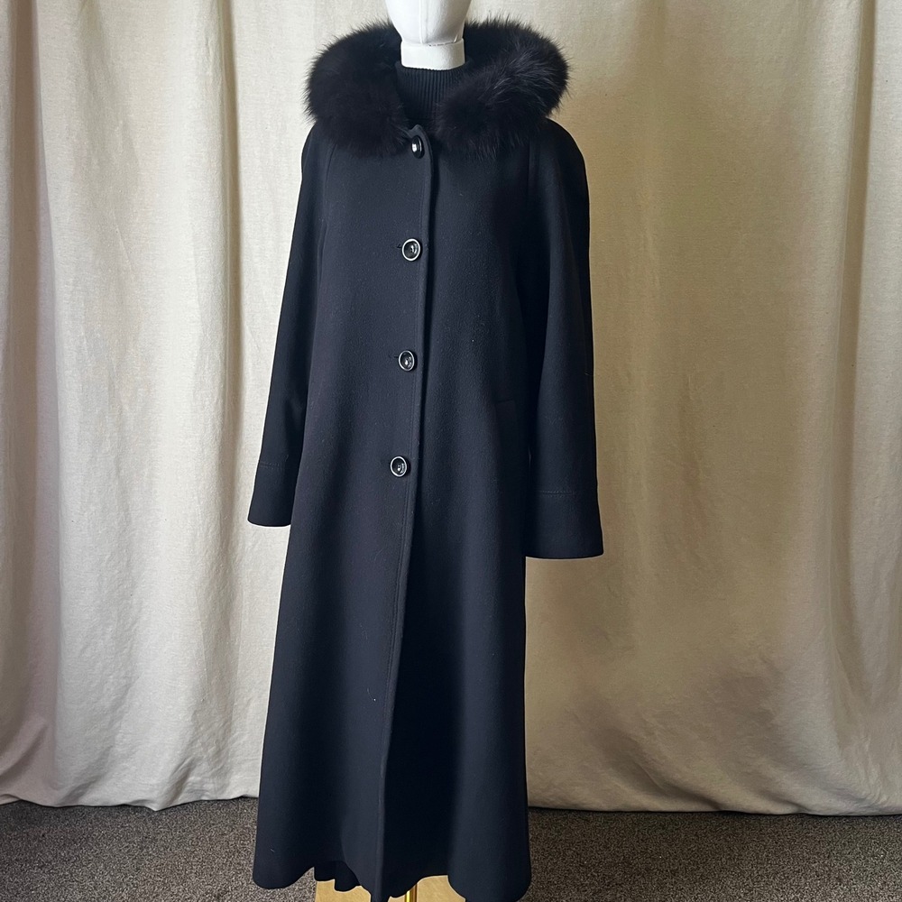Forecaster Boston Black Wool Cashmere Fox Fur Hood Coat Sz 8 Long Maxi‎ - Picture 10 of 10